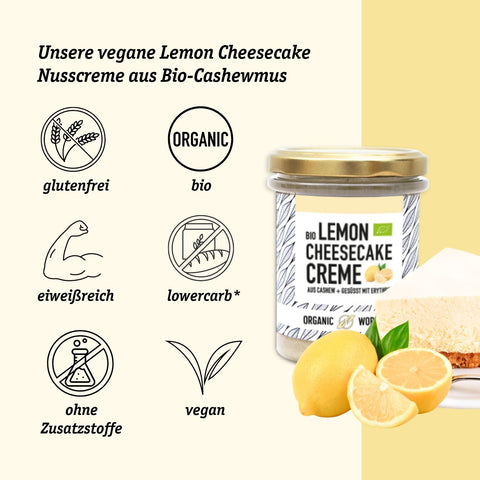 ABVERKAUF Lemon Cheesecake Creme - lower-carb & vegan KURZES MHD
