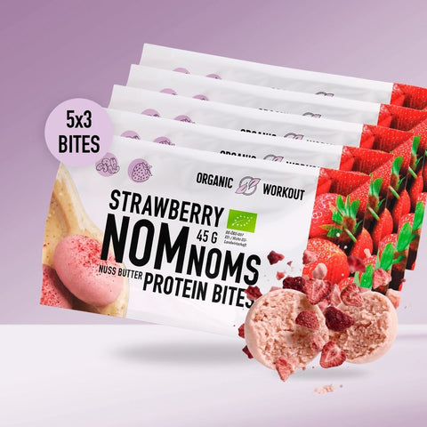 Strawberry NomNoms- Protein Bites – bio, vegan mit Bio-Erythrit und Bio Erbsenprotein