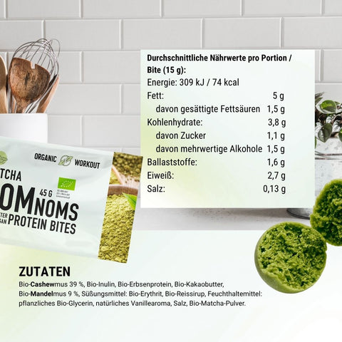 Matcha NomNoms - Protein Bites – Bio, vegan mit Bio-Erythrit und Bio-Erbsenprotein