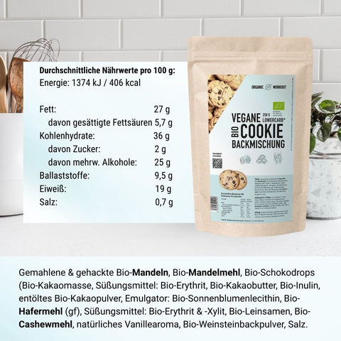 Vegane Cookie-Backmischung, bio, lower-carb* für glutenfreie Chocolate-Chip-Kekse