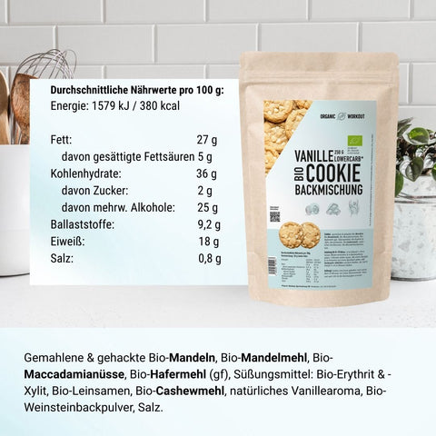 Vegane Vanille Macadamia Cookie-Backmischung, bio, lower-carb* & glutenfrei