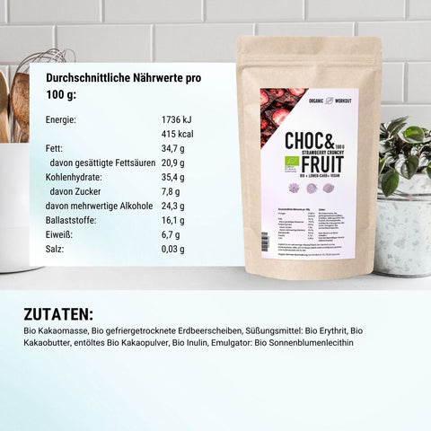 Bio Chocolate & Fruits Crunch Strawberry - Lower Sugar, vegan & glutenfrei