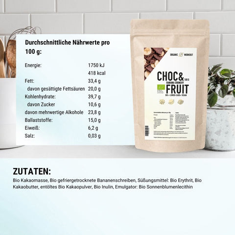 Bio Chocolate & Fruits Crunch Banana - Lower Sugar, vegan & glutenfrei