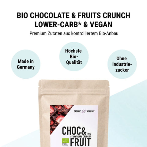 Bio Chocolate & Fruits Crunch Strawberry - Lower Sugar, vegan & glutenfrei