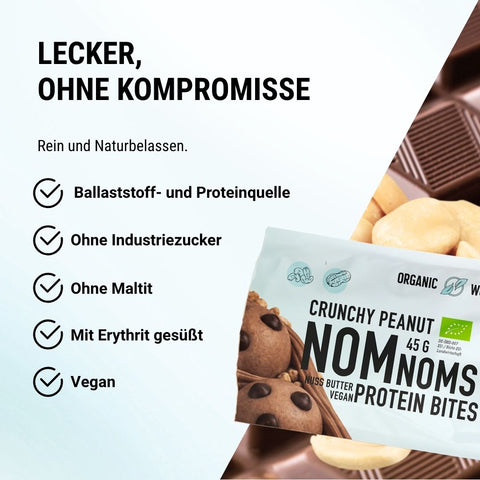 Crunchy Peanut Chocolate NomNoms (Protein-Bites) – bio, vegan mit Extra Protein