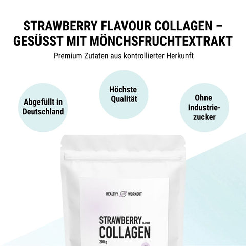 Strawberry Flavour Collagen Pulver gesüßt mit Mönchsfruchtextrakt