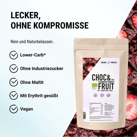 Bio Chocolate & Fruits Crunch Strawberry - Lower Sugar, vegan & glutenfrei