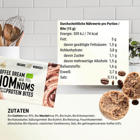 Coffee Dream NomNoms - Protein Bites – Bio, vegan mit Bio-Erythrit und Bio-Erbsenprotein