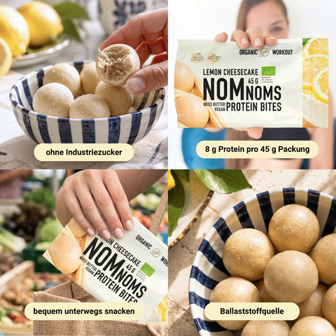 LIMITED EDITION Lemon Cheesecake NomNoms (Protein-Bites) – bio, vegan mit Bio-Erythrit und Bio Erbsenprotein