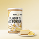 Bio Lemon Cheesecake Flavour Powder Dose von Organic Workout mit Zitronen-Cheesecake, cremefarbener Hintergrund